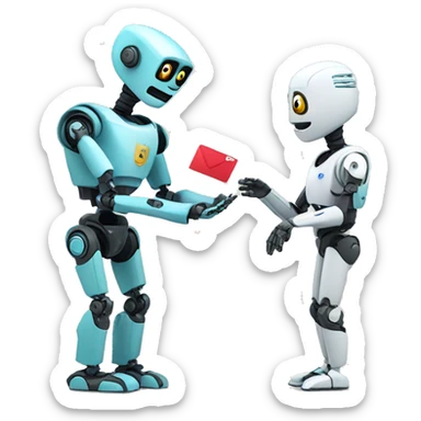 a cute robot handing a card to a student sticker