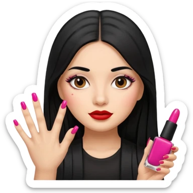 latina girl with straight long hair thats black memoji with nail sticker