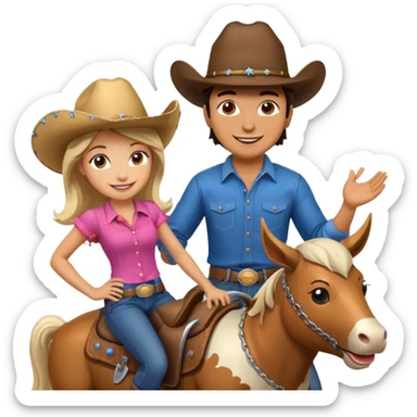 Guy convincing girl to ride the mechanical bull in front of them sticker