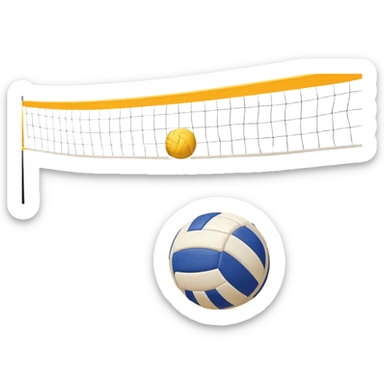 A close-up volleyball net with a ball hovering above it, set against the backdrop of a sandy volleyball court. The scene highlights the tension of an impending play, with the court lines clearly visible and a bright, sunny atmosphere surrounding the action. sticker