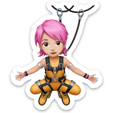 bungee jumping face with earrings and pink hair flying away bungee jump sticker