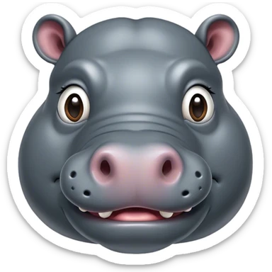 Cinematic Comical Hippo Portrait Emoji, Head tilted dramatically with an exaggeratedly amused expression, featuring a striking, glossy slate-gray hide with bold textured wrinkles, wide, expressive eyes filled with playful disbelief, Simplified yet hilariously expressive features, highly detailed, glowing with a slightly sassy glow, high shine, dramatic yet playful, stylized with an air of cheeky river mischief, bright and endearing, soft glowing outline, capturing the essence of a spirited and over-the-top hippo, so meme-worthy it feels like it could splash its way into internet fame instantly! sticker