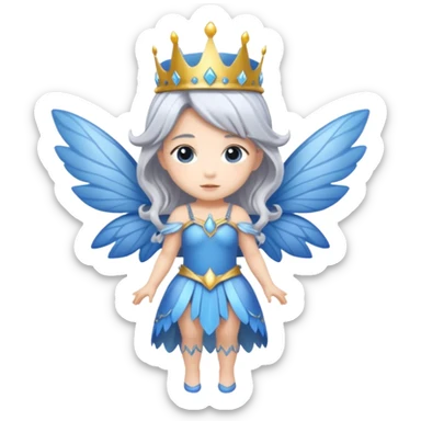  moon  fairy queen silver hair, blue wings, chibi full body sticker