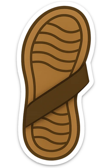 Create an emoji style sandal sole with minimal detail, matching the reference image, with a single strap visible from the bottom. The style should reflect the look of apple style emojis with simple and clean design. sticker