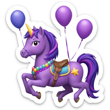 twillight sparkle mlp holding colorful balloons tied to its saddle, looking cheerful. sticker