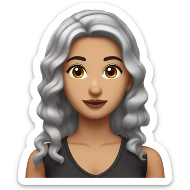 “An Arab girl in her twenties with fair skin, rosy cheeks, dark brown eyes, defined brows, a small nose, pink lips, and black wavy hair to mid-back.” sticker
