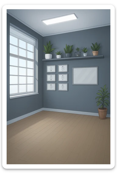 faMMI QUESTA STANZA STILE MANGA/WEBTOON A COLORI SENZA LE PERSONE E SENZA LETTINO, SOLO LA STANZA. FALLA MOLTO PIù LUMINOSA CON LUCI PIù FREDDE E MODERNE, NON LUCI GIALLE sticker