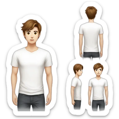 brown medium length hair-white shirts-little skinny-korean guy sticker