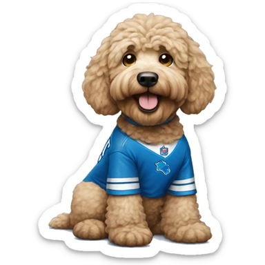 Golden doodle wearing Detroit lions jersey  sticker