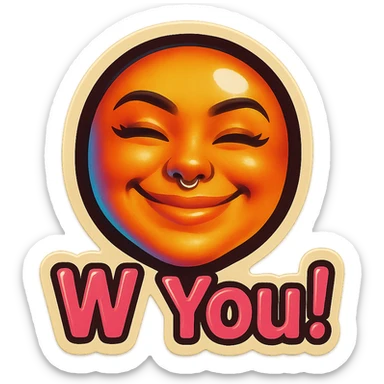 excited smile with mouth closed 
add the words W You! in pink sticker