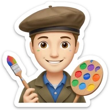 professional male painter beret paintbrush colorful palette sticker