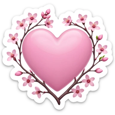 pink heart entwined with sakura branches sticker