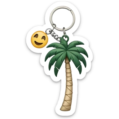light beige keychain with a dark green palm tree charm, emoji style sticker