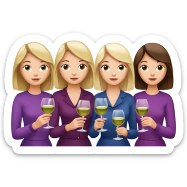 4 gals reading books with wine glasses. Two gals have bobs, two have long hair. There is a blonde and brunette hair colored gal for each haircut.  sticker