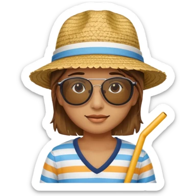 person with striped clothing sun glasses and straw hat sticker