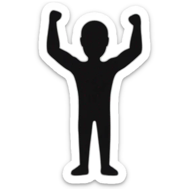 black shape looking like the shadow of a man with arms in the air with elbows bent to have hands above its head,view from the fron sticker