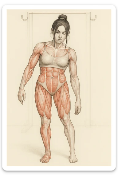 Anatomical style illustration inspired by the photo showing one leg visibly smaller and less hypertrophic than the other, highlighting the muscular difference between the legs, anatomical style, variant 6. sticker