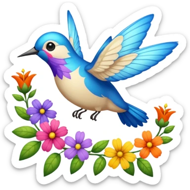 La la mañana se alegra entre flores y praderas ve avanzar mariposa bella y majestuosa entre colibrís sticker