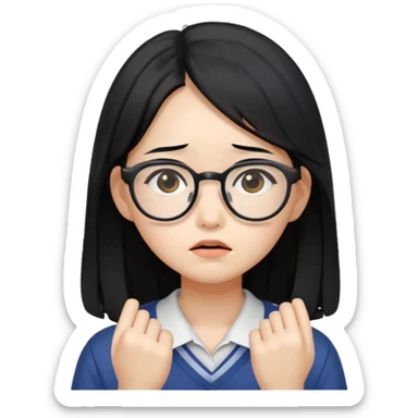  Korean female college student with a worried face , long hair,  sticker