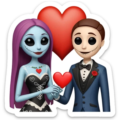 Jack and Sally from nightmare before Christmas getting married with a heart around them sticker