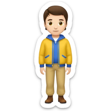 brunette man with yellow dutch clothing sticker
