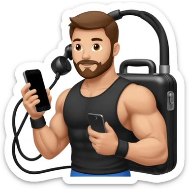 Mec musclé avec un téléphone dans les mains qui navigue sur so téléphone sticker