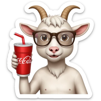 Goat woth glasses drinking lean from a white double cup with a coca-cola logo sticker