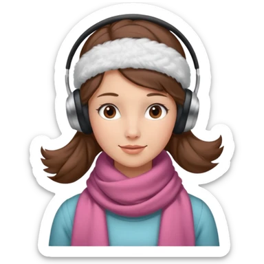 Victorian ice skater in a long dress. She is wearimg a scarf and earmuffs. She has boriwn hair. sticker