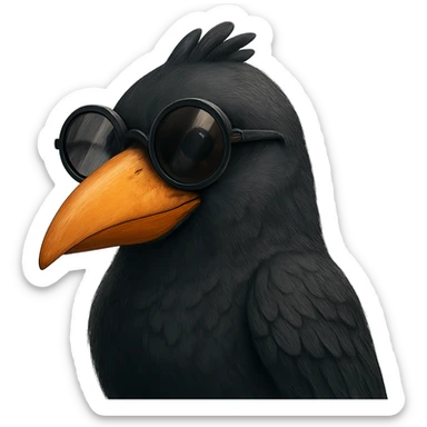 Make the bird slightly more realistic than the original, but still cartoonish. Keep the same pose, orange beak, and round sunglasses. Add subtle feather texture and gentle shading, but not hyper-realistic. No background. The style should maintain the cartoonish look of the original bird. sticker
