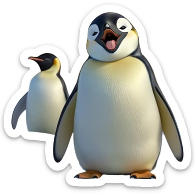 Cinematic Cute Yawning Emperor Penguin Portrait Emoji, Head tilted slightly with a dramatic, wide-open yawn, showcasing smooth, downy feathers with a striking contrast and sleepy, half-closed eyes, Simplified yet irresistibly adorable features, highly detailed, glowing with a soft, cozy polar glow, high shine, relaxed yet expressive, stylized with a touch of whimsical charm, soft glowing outline, capturing the essence of a drowsy yet affectionate arctic guardian that seems ready to stretch out and nap! sticker