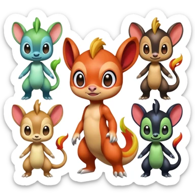 Colorful Exotic Meloetta-Chimchar-Virizion-Venom-Stitch-Fakémon-creature-hybrid sticker