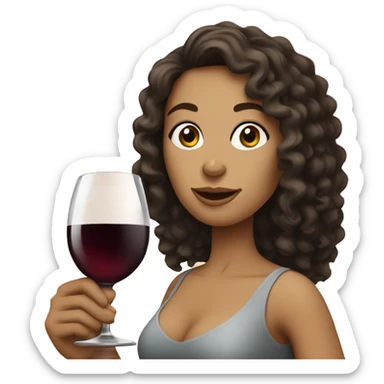 White Woman with curly dark brown hair drinking wine sticker