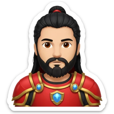 Mars, War God from Rome Mythology with long black hair and beard, red and black outfit, light tan skin sticker