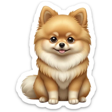 cinematic-[pomeranian]-realistic-full-body-sitting-emoji,-tail-resting-loosely-beside-its-paws,-head-tilted-dramatically, -fluffy-[light cream]-fur,-simplified-yet-realistic-focused-features,-highly-detailed,-glowing-with-an-almost-sarcastic-glow sticker