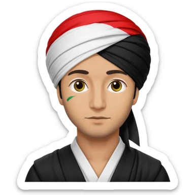 A man with a black turban and an Iranian flag sticker