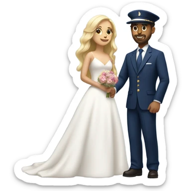 Puerto rican beard short hair with blue hat and navy blue suit marrying  with blond long hair girl sticker