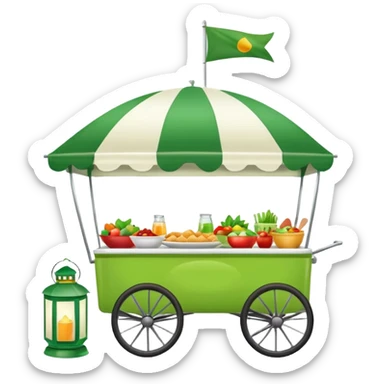 tidy charming food wagon with green and white canopy, food flag, lantern, kitchenware sticker