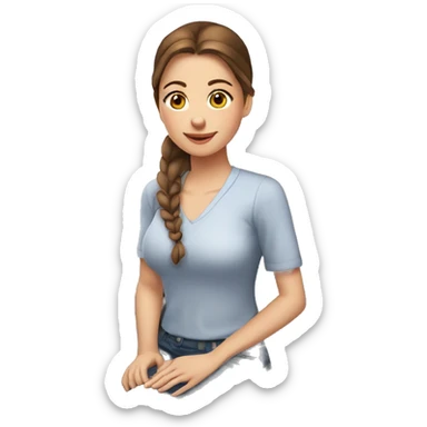 brown hair girl with blue eyes and ponytail sitting on plane, pink cheeks sticker