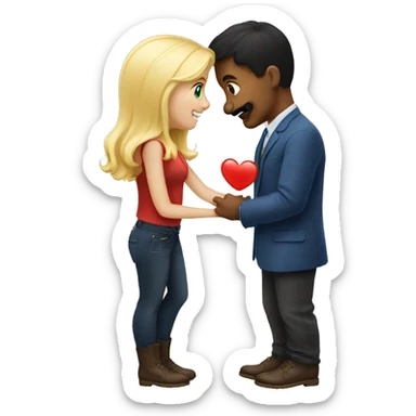 Boy with mustache proposing to a blonde girl sticker