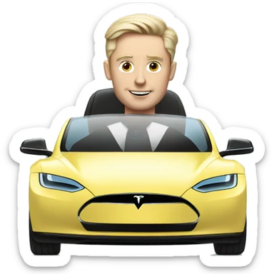 tesla with it technician behind the wheel sticker