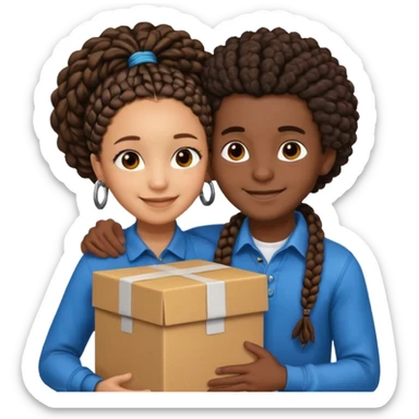 A lightskin with afro boy and dark skin girl with box braids hug sticker