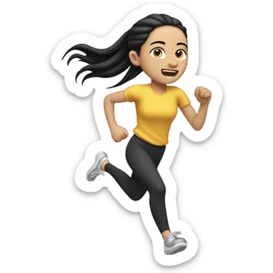 Pale light skin girl with long black ponytail running  sticker