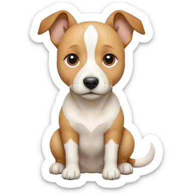 a full body facing front on of a buff white beagle cross jack russell terrier looking dog the size of a kelpie with light brown long ears resting on its face and a light brown patch above one eye and a large snout. the rest of the dog is completely white.  sticker