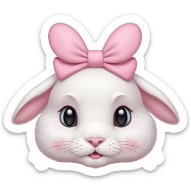 A white lop bunny head with a pink bow over its ear blushing. sticker