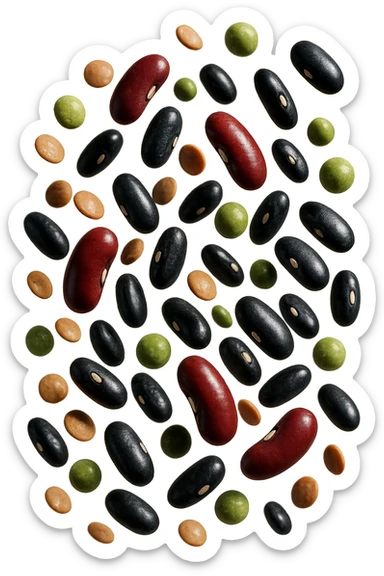  Ceci, lenticchie, fagioli rossi e neri, piselli FLUTTUANO IN ARIA, IPERREALISTICO 4K sticker