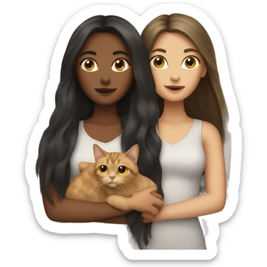 Two long hair brunette girls with two cats  sticker
