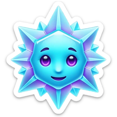 Futuristic glowing ice crystal emoji, icy neon cyan highlights, purple neon accents, dark background, digital tech style, no face. sticker