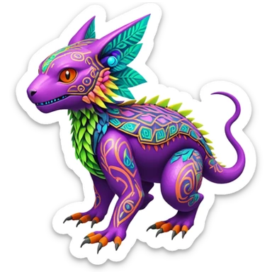 Tropical lush warm-colored modern colorful neon-colored Fakémon-Digimon-Trico-creature sticker