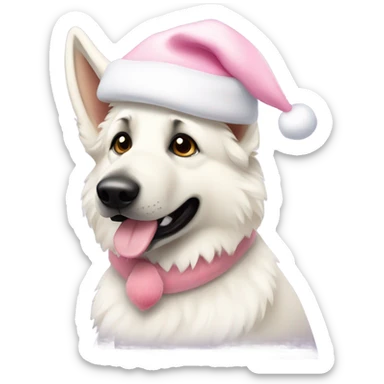 White German shepherd with light pink Santa hat sticker