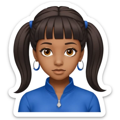 Lisa Left Eye Lopes with dark brown long ponytail hair, brown eyes, blue outfit sticker